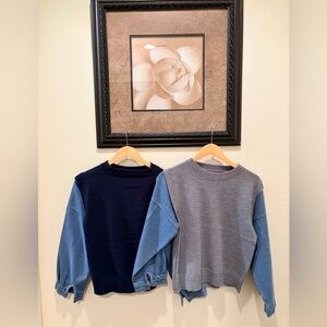 One size Two tone Navy or Gray knit Sweater with Denim Sleeves NWOT
No brand